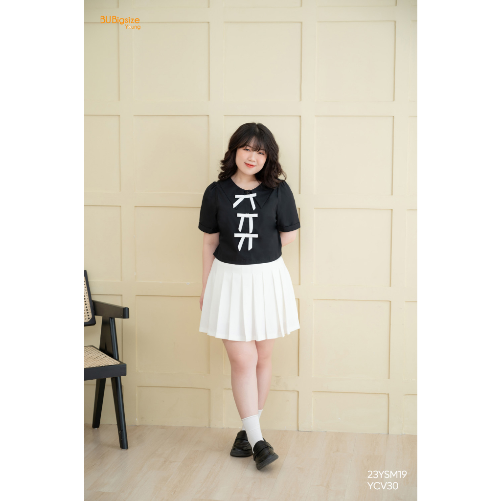 Áo croptop lá cổ nhọn phối nơ BIGSIZE (55kg đến 95kg) - 23YSM19 - [BU Bigsize Young]