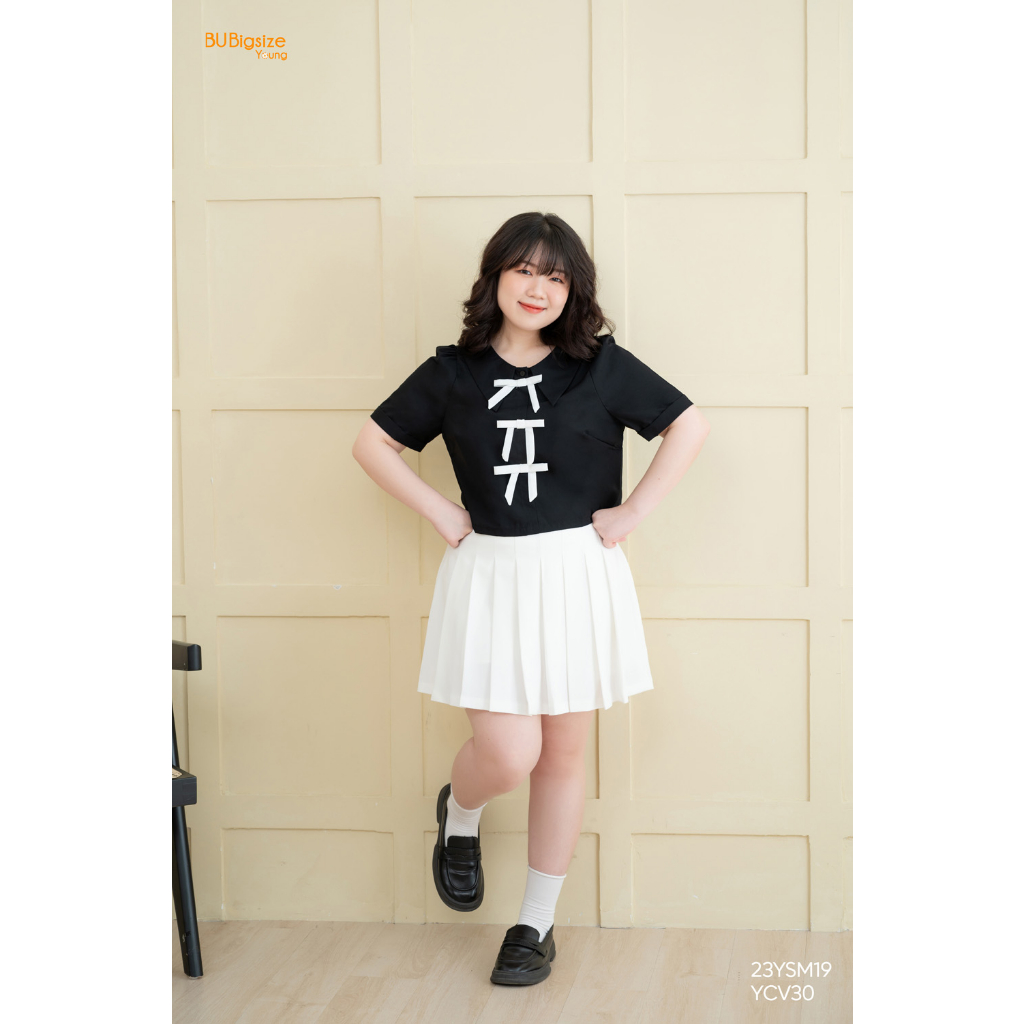 Áo croptop lá cổ nhọn phối nơ BIGSIZE (55kg đến 95kg) - 23YSM19 - [BU Bigsize Young]