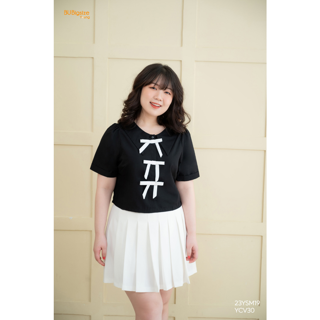 Áo croptop lá cổ nhọn phối nơ BIGSIZE (55kg đến 95kg) - 23YSM19 - [BU Bigsize Young]