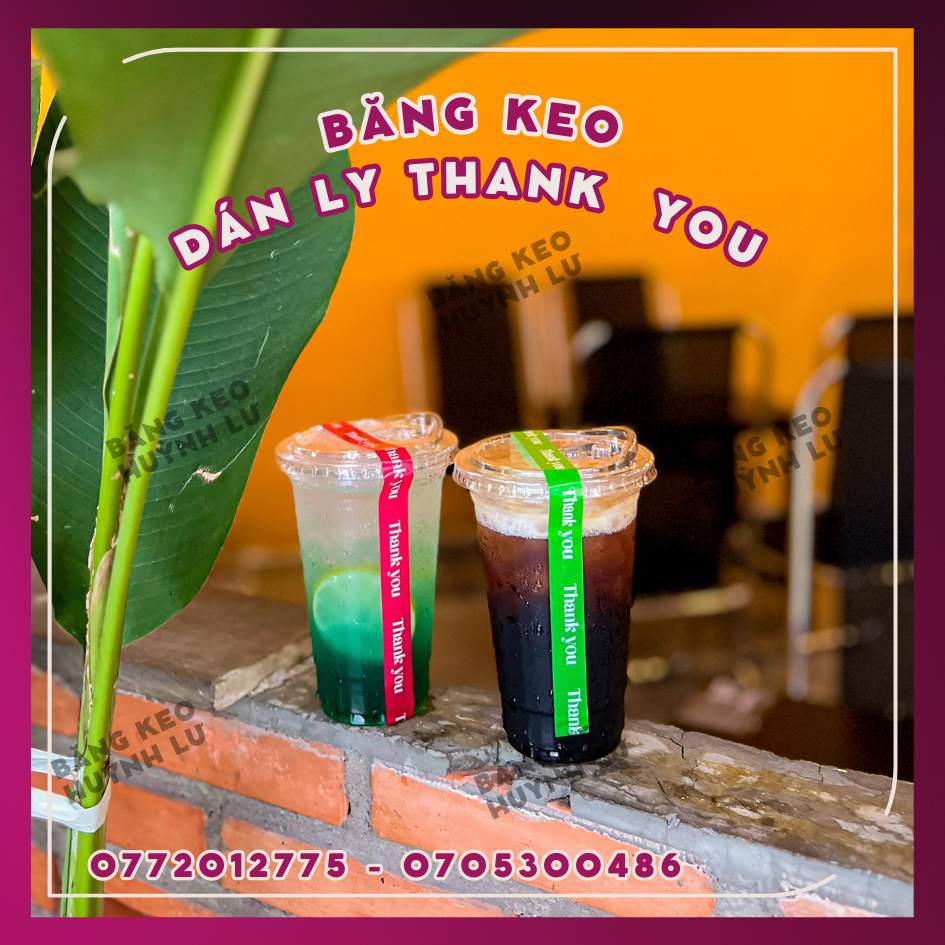 Băng Keo Thank You dán nắp ly, dán chai,dán hộp - CUỘN 1.5CM