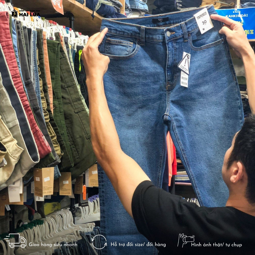 Quần jean dài nam xuất dư form dáng tapered size từ 29-36 tương ứng với 55kg đến 95kg