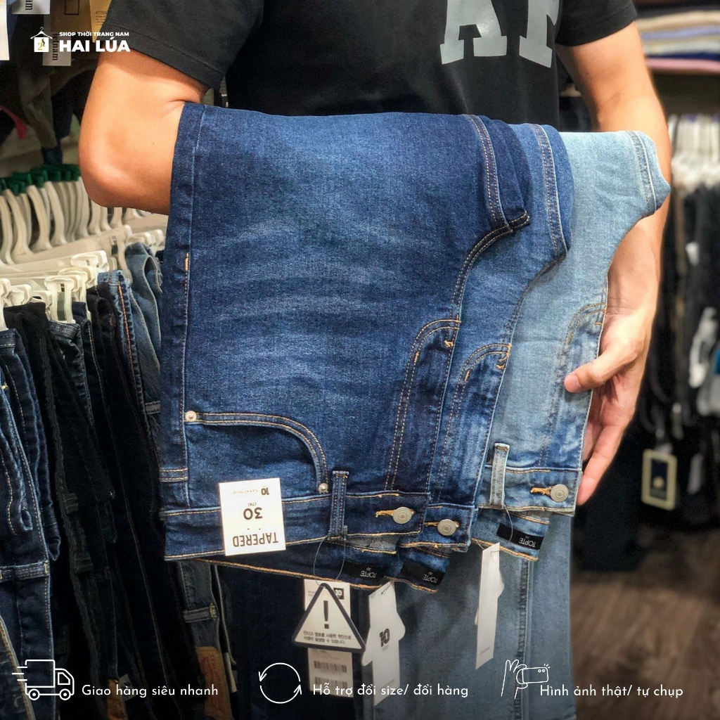 Quần jean dài nam xuất dư form dáng tapered size từ 29-36 tương ứng với 55kg đến 95kg