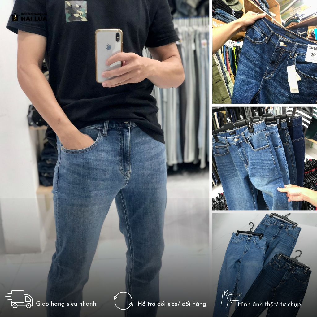 Quần jean dài nam xuất dư form dáng tapered size từ 29-36 tương ứng với 55kg đến 95kg