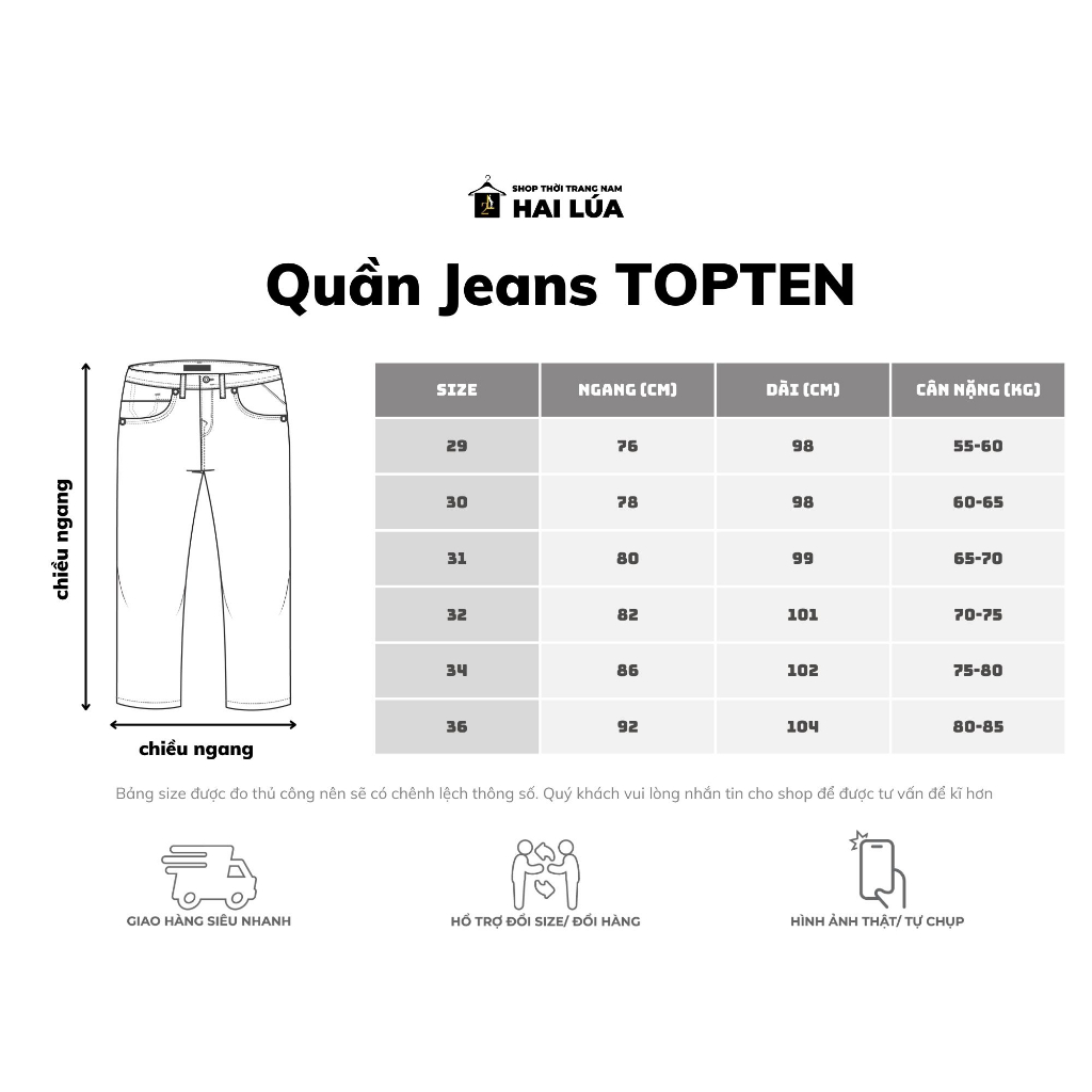 Quần jean dài nam xuất dư form dáng tapered size từ 29-36 tương ứng với 55kg đến 95kg