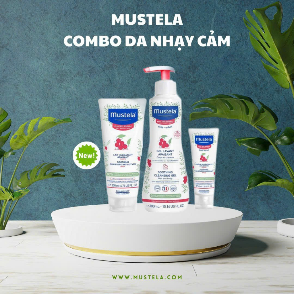 [Da nhạy cảm ] . Sữa tắm gội / kem dưỡng mặt & sữa dưỡng thể toàn thân Mustela cho bé sơ sinh 0M+ và trẻ nhỏ.