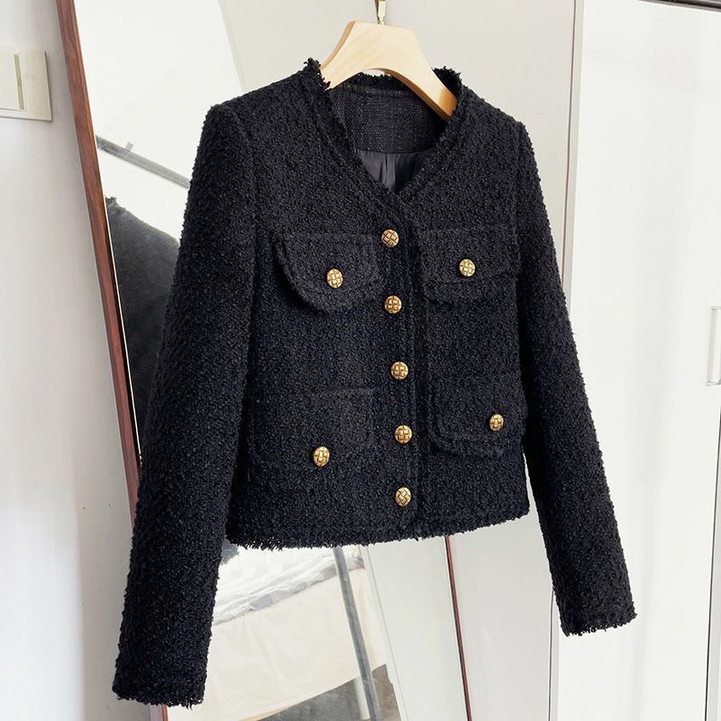 Áo Khoác Dạ Tweed màu Đen Cúc Đồng , Áo Khoác Dạ Tiểu Thư Siêu Sang