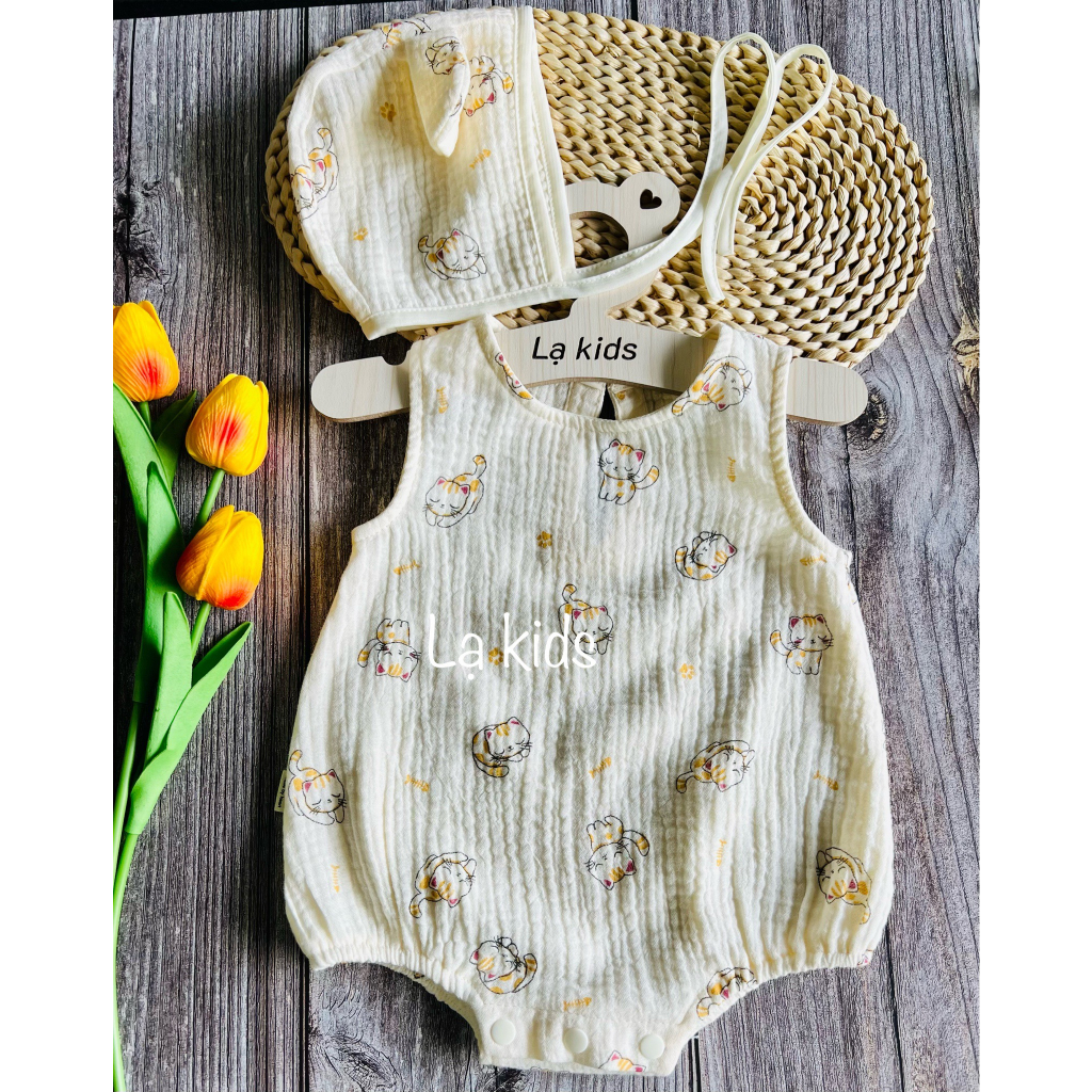 Body xô muslin và nón cho bé