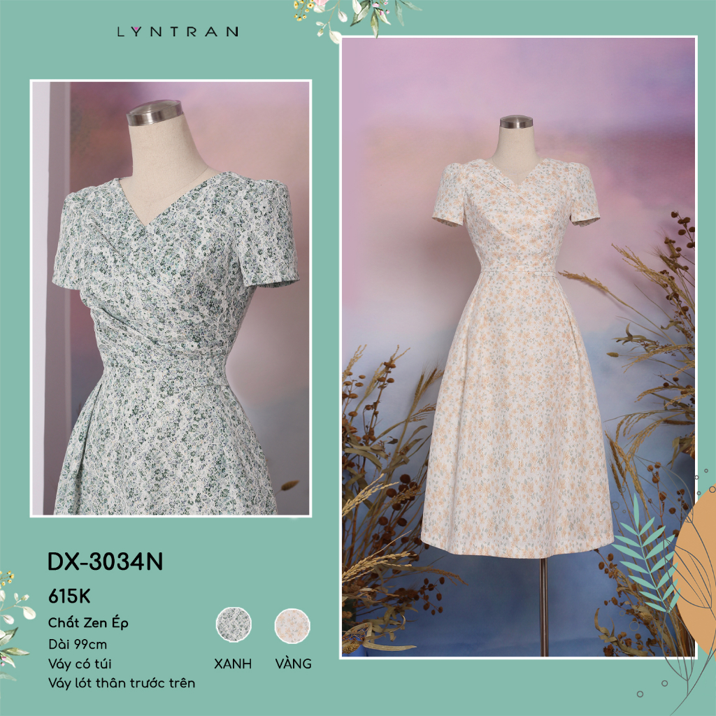 Váy xòe LYN TRAN DX-3034N zen ép xếp ly Chất Zen Hoa Ép