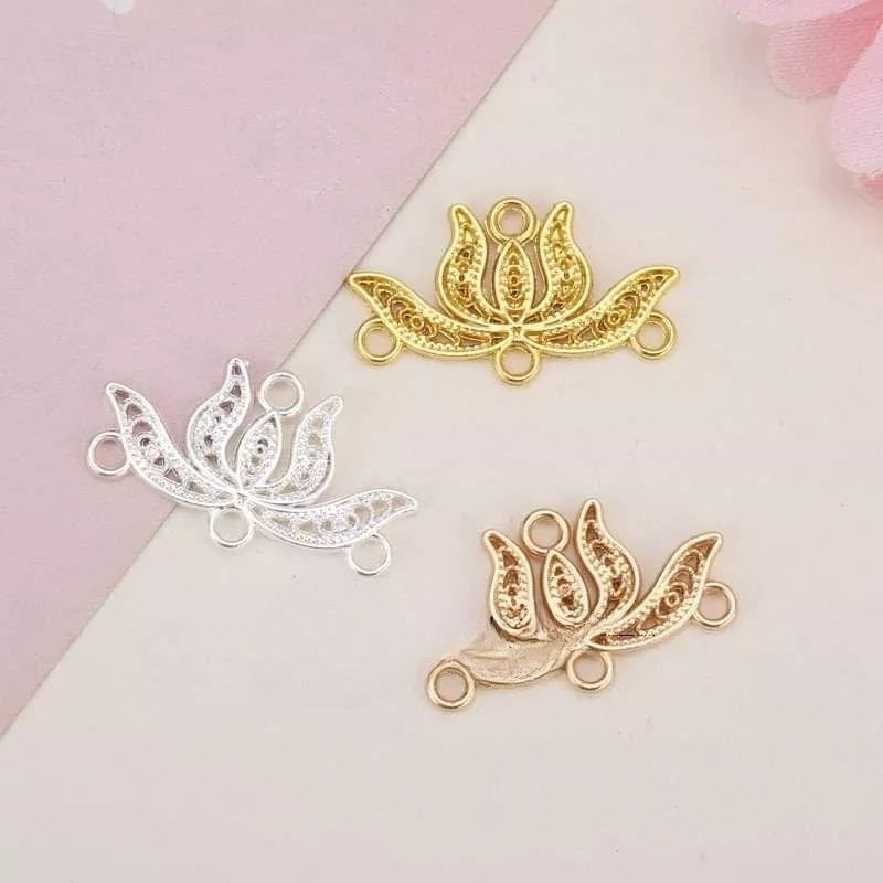 (5 cái)Phiến đúc kim loại hình hoa sen size 24*14mm và 35*18mm, Nguyên liệu làm trang sức cổ trang, Nguyên liệu DIY