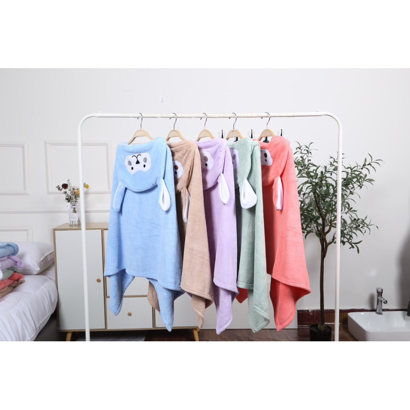 Khăn Tắm Có Mũ Thương Hiệu NUKI 100% Cotton Lông Cừu Mềm Mượt Thấm Hút Tốt 70x140cm