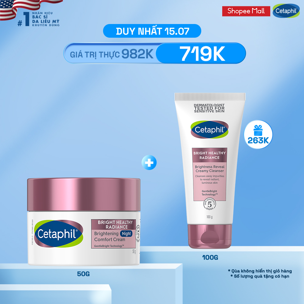 Kem dưỡng ẩm sáng da ban đêm dịu lành cho da nhạy cảm CETAPHIL BRIGHT HEALTHY RADIANCE NIGHT CREAM 50G