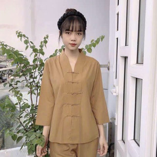 Đồ lam đi chùa, đồ phật tử đi chùa mẫu bà lai nút thắt không thêu nữ vải kate