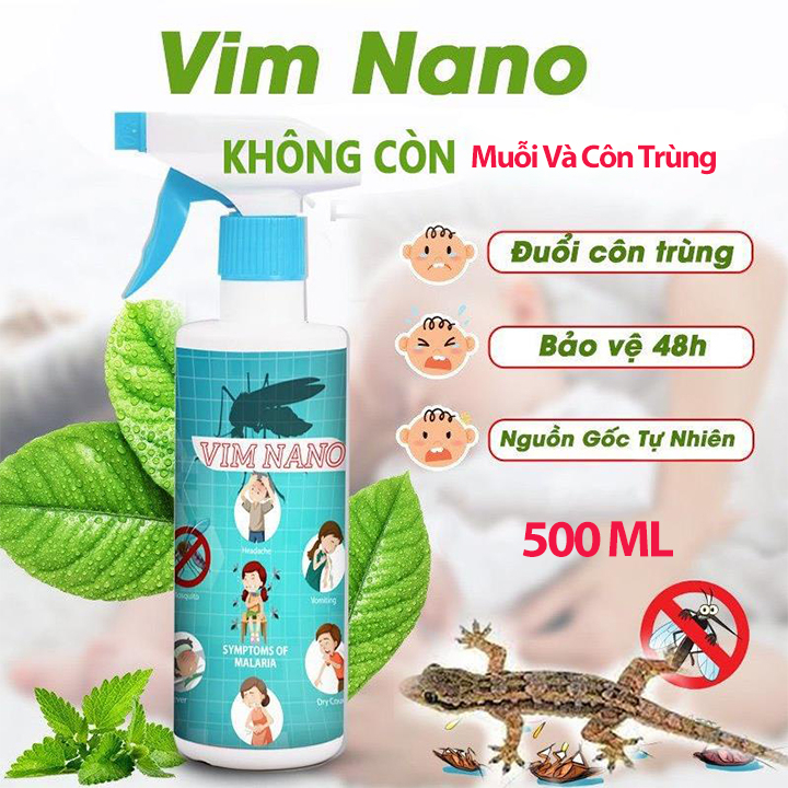 Xịt Đuổi Muỗi Hương Thảo Mộc Sinh Học Vim Nano 500ml Tặng Kèm Vòi Xịt Hàng Thái Lan An Toàn Thân Thiện