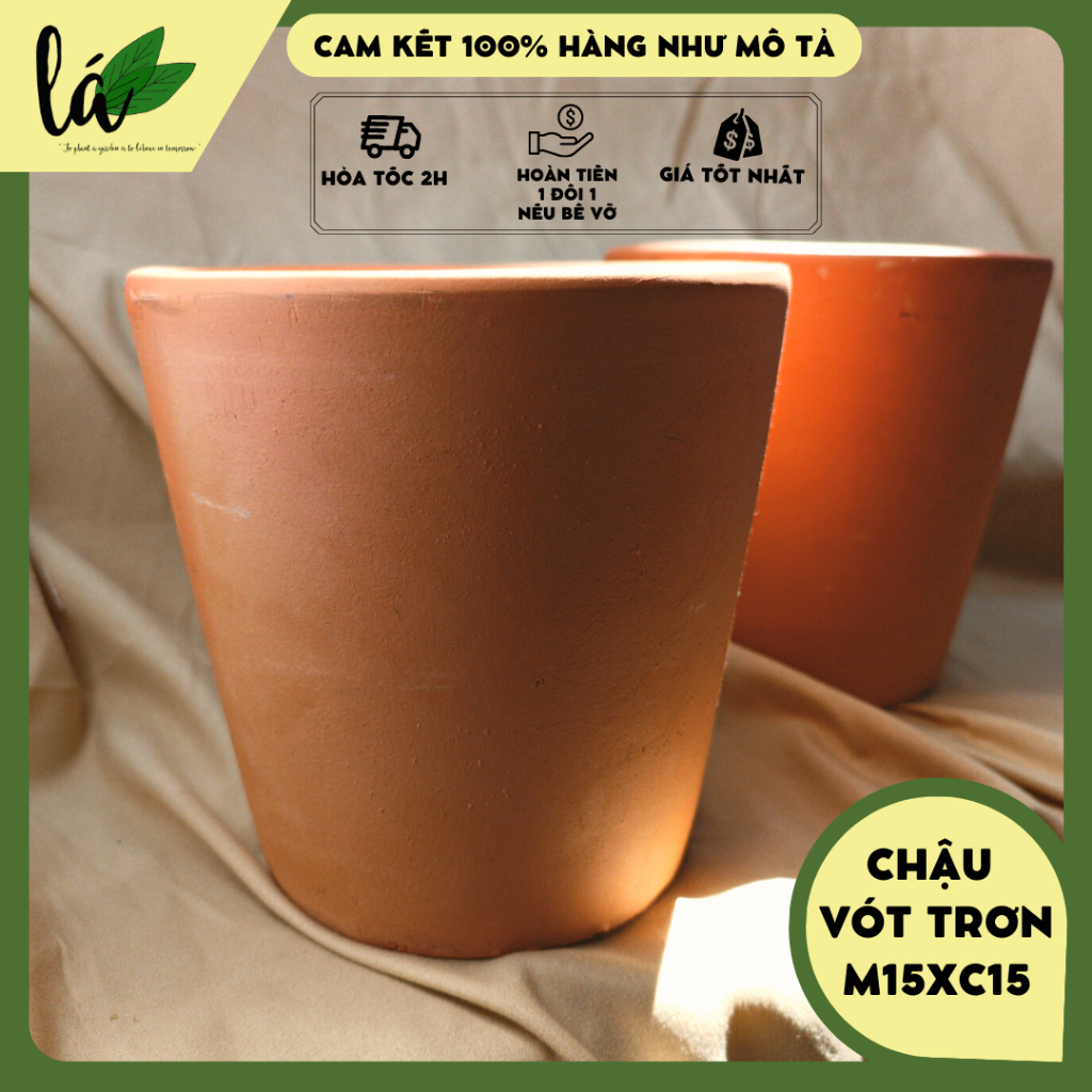 Chậu đất nung vót trơn M15XC15, chậu cây, chậu trồng cây, cây cảnh, hoa hồng, kiểng lá (ảnh thật)
