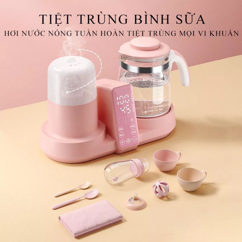 Máy đun nước pha sữa kèm TIỆT TRÙNG bình sữa, hâm sữa đã năng cho bé, Máy 3in1 tiện lợi
