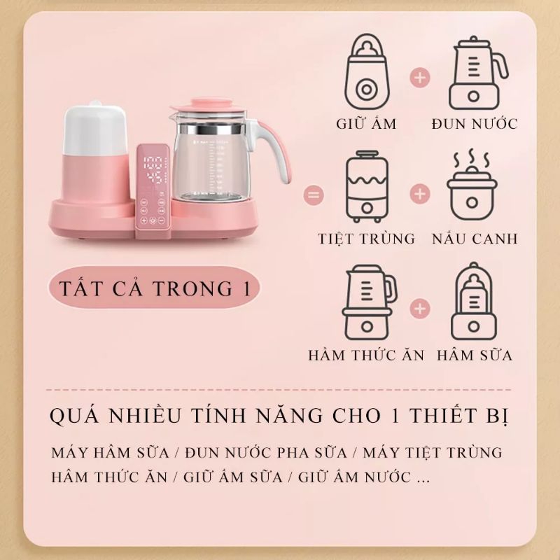Máy đun nước pha sữa kèm TIỆT TRÙNG bình sữa, hâm sữa đã năng cho bé, Máy 3in1 tiện lợi