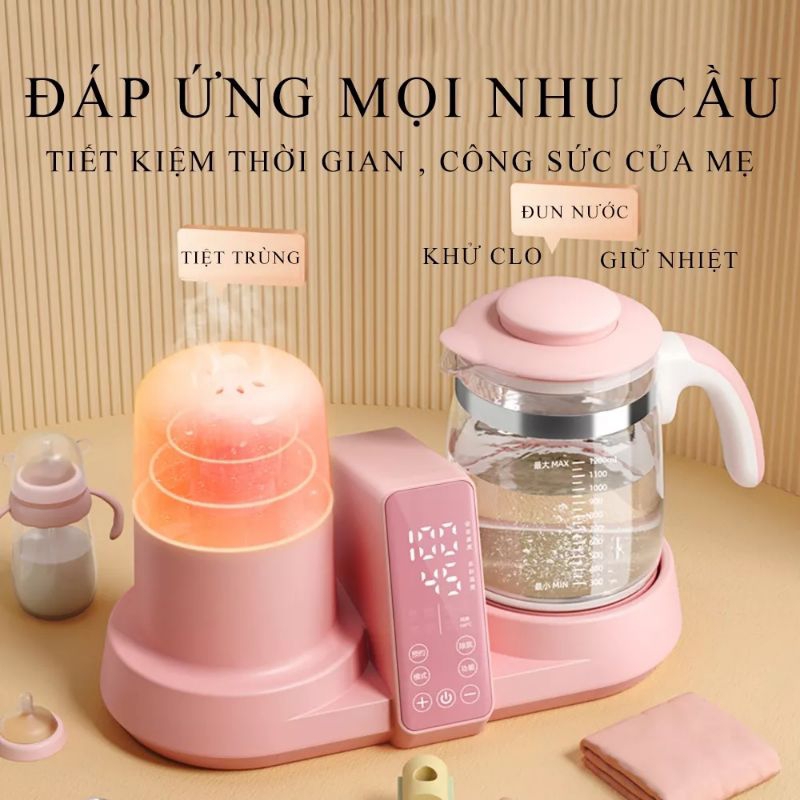 Máy đun nước pha sữa kèm TIỆT TRÙNG bình sữa, hâm sữa đã năng cho bé, Máy 3in1 tiện lợi