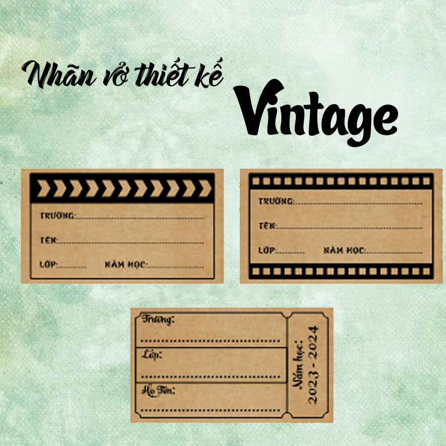 Nhãn Vở Vintage Phong Cách Vé Cổ Điển 1k/c - Mua 5 Tặng 1