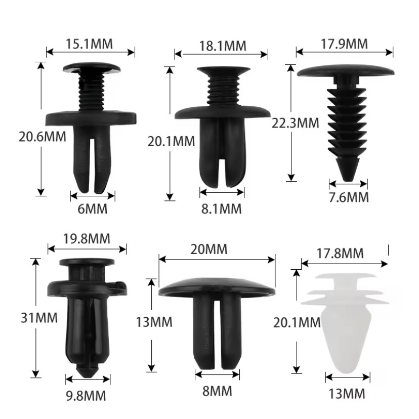 Bộ 100 Đinh Tán Chốt Vít Nở Bằng Nhựa  Cố Định Các Bộ Phận Trên Xe Hơi