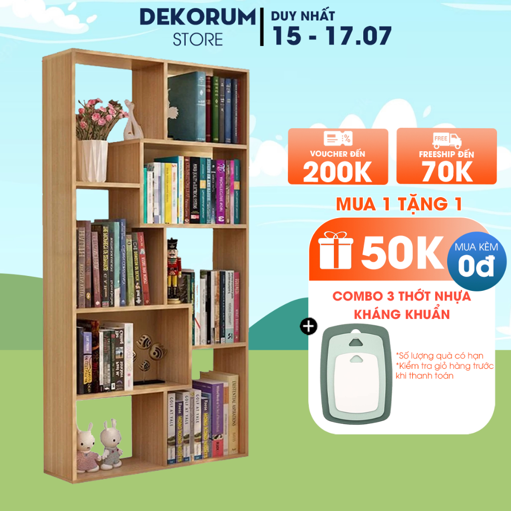 Kệ sách gỗ chữ U Dekorum đa tầng, gỗ MDF cao cấp 12mm, nội thất lắp ráp thông minh cao 1m4 - DKRK005