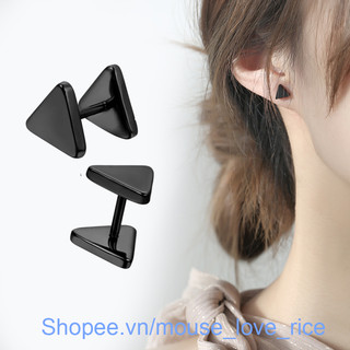 Bông tai titan hình tam giác bóng đẹp chất lượng tốt phụ kiện trang sức cá tính màu đen