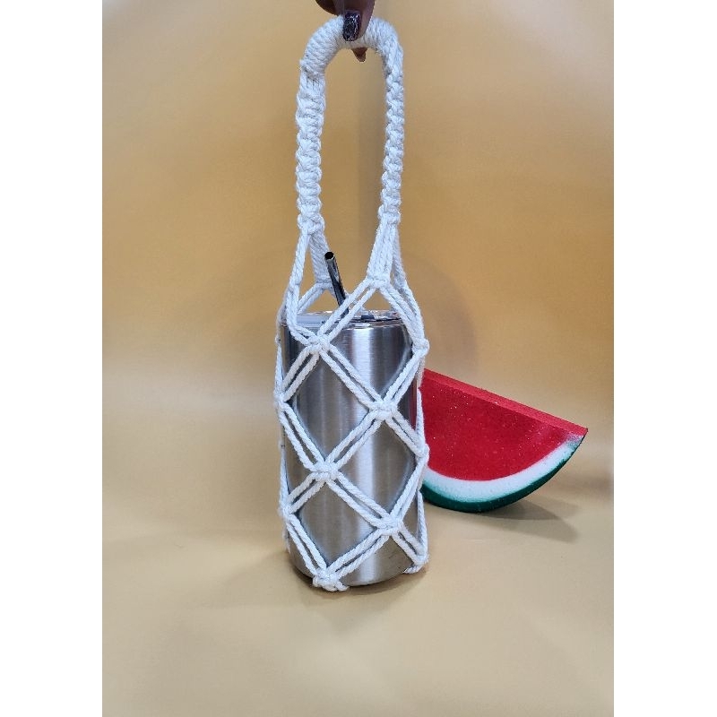 Túi đựng bình nước đeo chéo sợi len macrame
