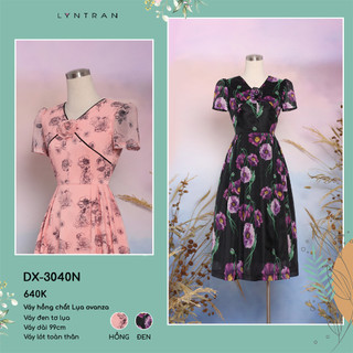Váy xòe LYN TRAN DX-3040N họa tiết đính hoa ngực Chất Tơ Lụa Mềm Mịn Trơn Sóng