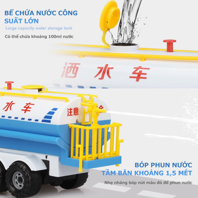 Đồ chơi xe bồn nước mô hình ô tô tỉ lệ 1:50 có đèn và nhạc đồ chơi cho bé trai đồ chơi cho bé xe đồ chơi