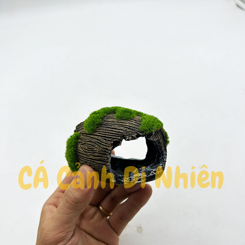 Mô hình thùng r.ư.ợ.u vỡ phủ rêu giả tiểu cảnh trang trí hồ cá thủy sinh 8x5cm