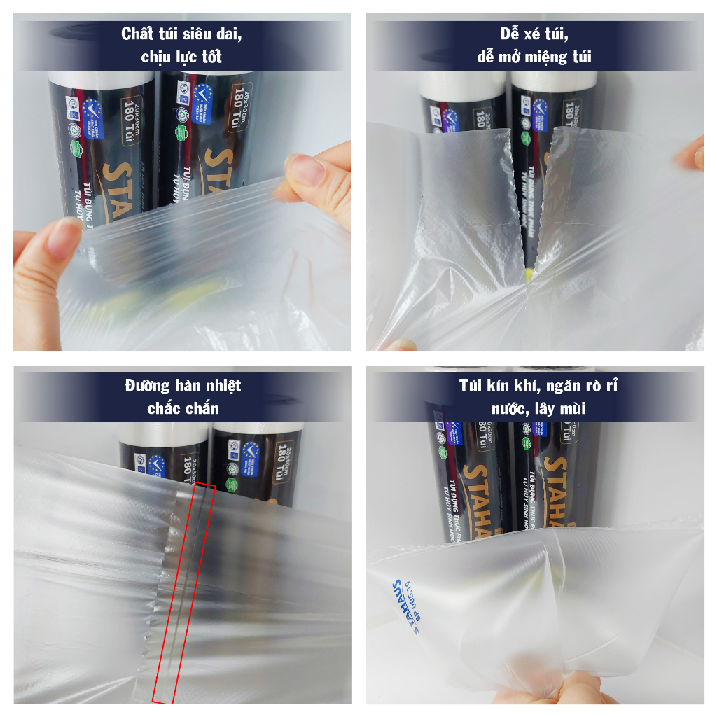 Túi đựng thực phẩm THSH cao cấp quai V STAHAUS Premium 23x35cm cuộn 120 túi