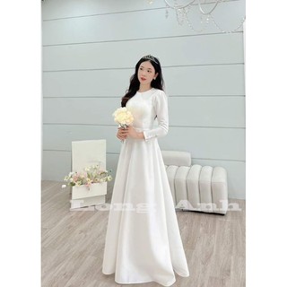 Váy cưới đi bàn cổ tròn tay dài