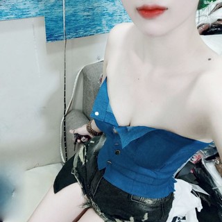 Áo quây jean phối nút cá tính ( kèm ảnh thật )