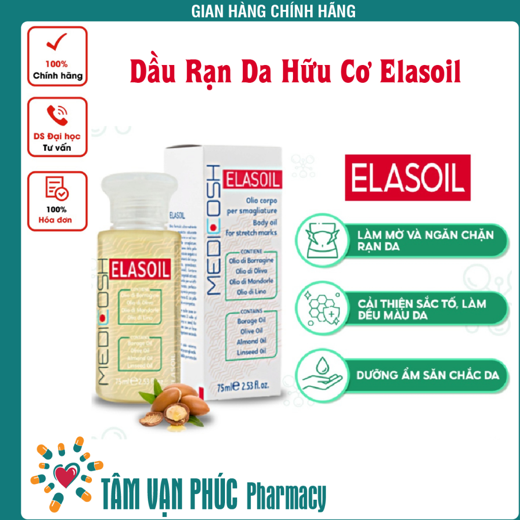 Dầu Rạn Da Hữu Cơ Elasoil Cao Cấp Giúp Ngăn Ngừa & Làm Mờ Vết Rạn Do Tăng Cân, Bầu & Sau Sinh Nhập Khẩu Từ Ý