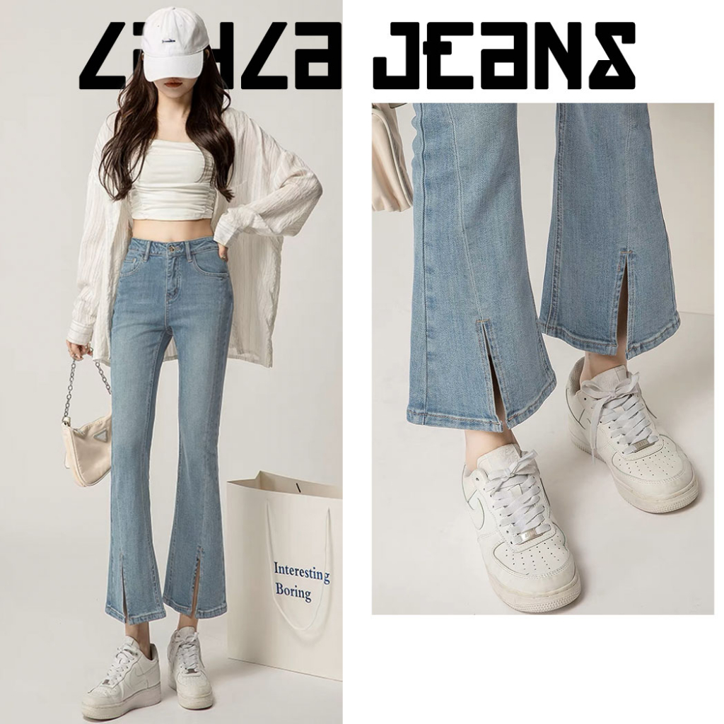 Quần Jean Ống Loe Lai Xẻ Dọc Trơn Mềm Mịn Co Giãn Cạp Cao Layla Ver.012