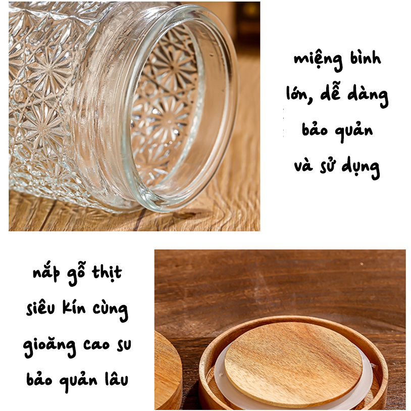 Hũ Thủy Tinh, Lọ Đựng Gia Vị, Đồ Khô, Họa Tiết Sang Trọng, Nắp Đậy Siêu Kín LO004