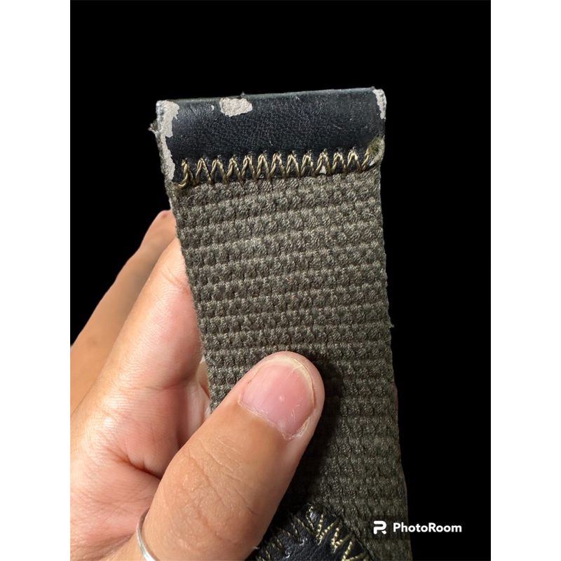 Thắt lưng vài dù phối da xanh rêu