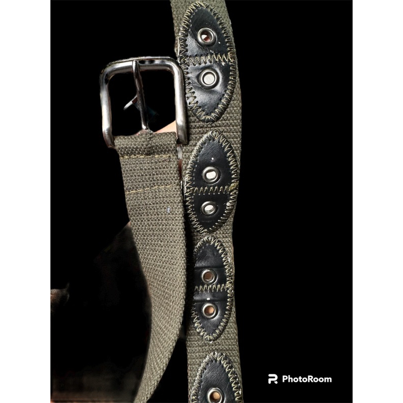 Thắt lưng vài dù phối da xanh rêu