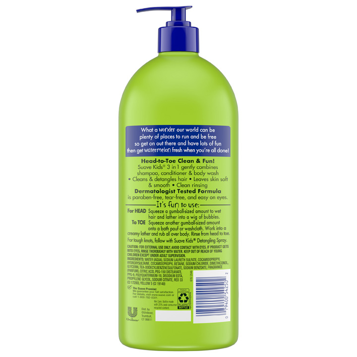 Dầu tắm + gội + xả Suave Kids 3in1, 1.18L