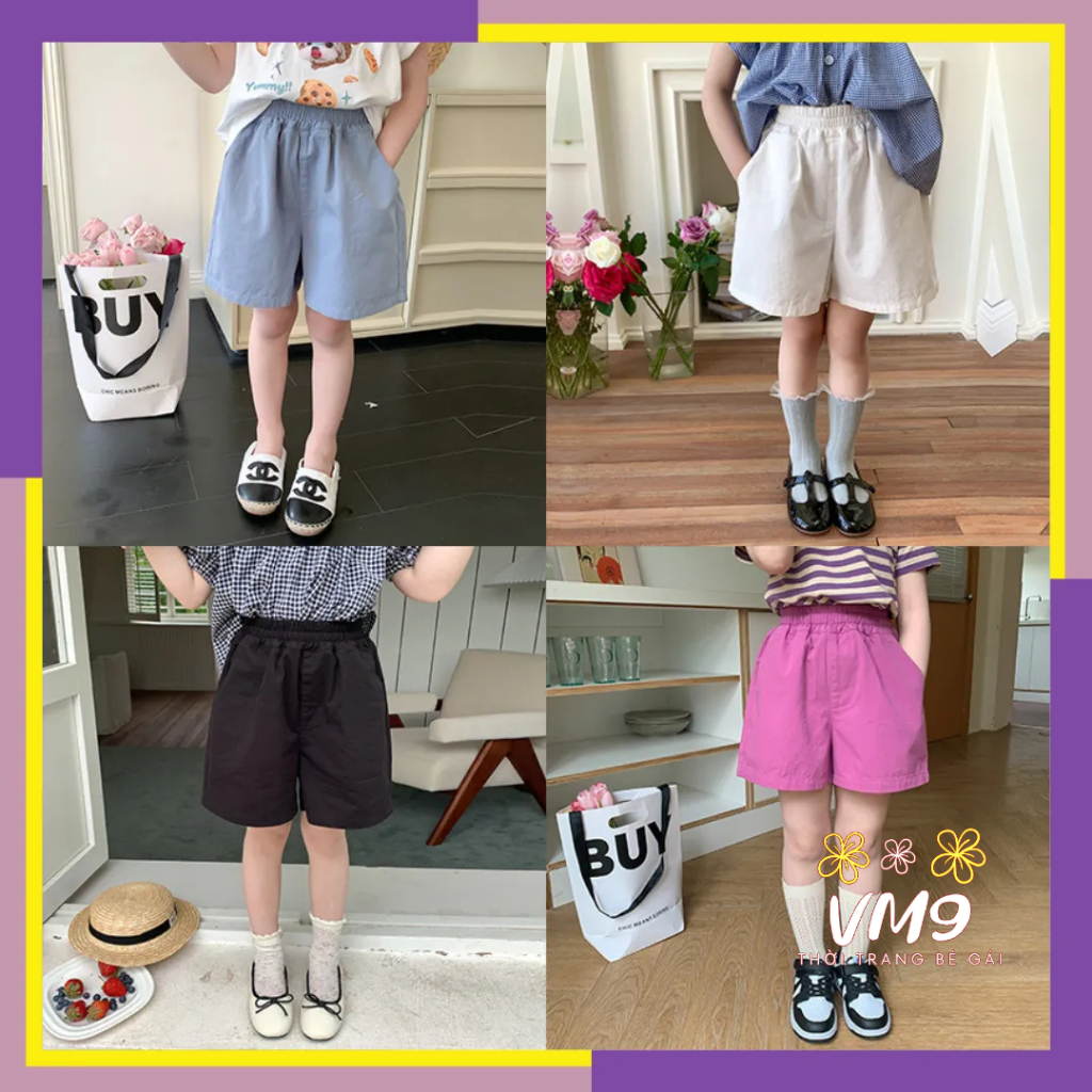 Quần đùi bé gái AMBB KIDS dáng rộng, vải cotton thô - Quần short cho bé gái 2-10 tuổi