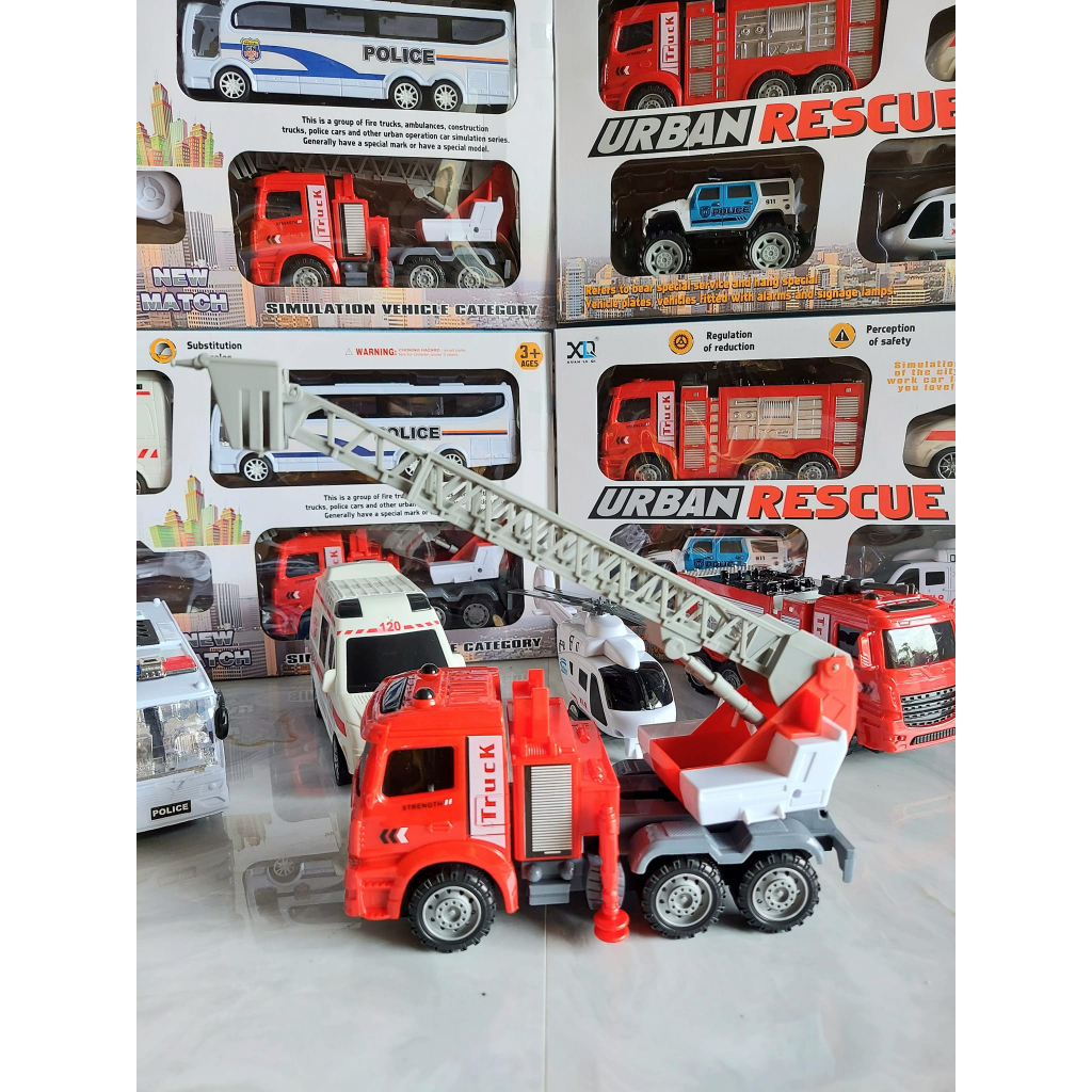 BỘ 6 xe cứu hộ đường phố cỡ siêu lớn cho bé, đồ chơi ô tô xe cảnh sát, xe cứu thương, cứu hoả và trực thăng