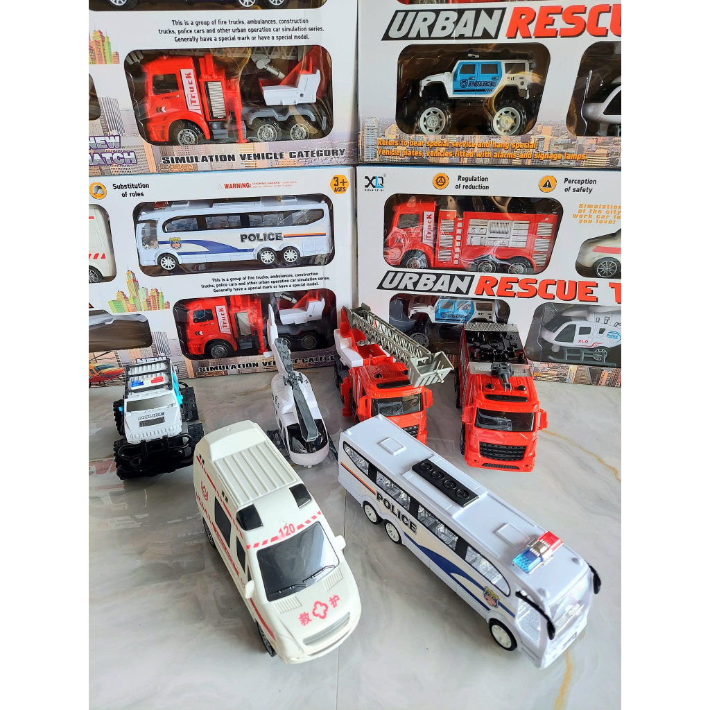 BỘ 6 xe cứu hộ đường phố cỡ siêu lớn cho bé, đồ chơi ô tô xe cảnh sát, xe cứu thương, cứu hoả và trực thăng
