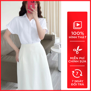 Sơ mi công sở cánh dơi trắng_real
