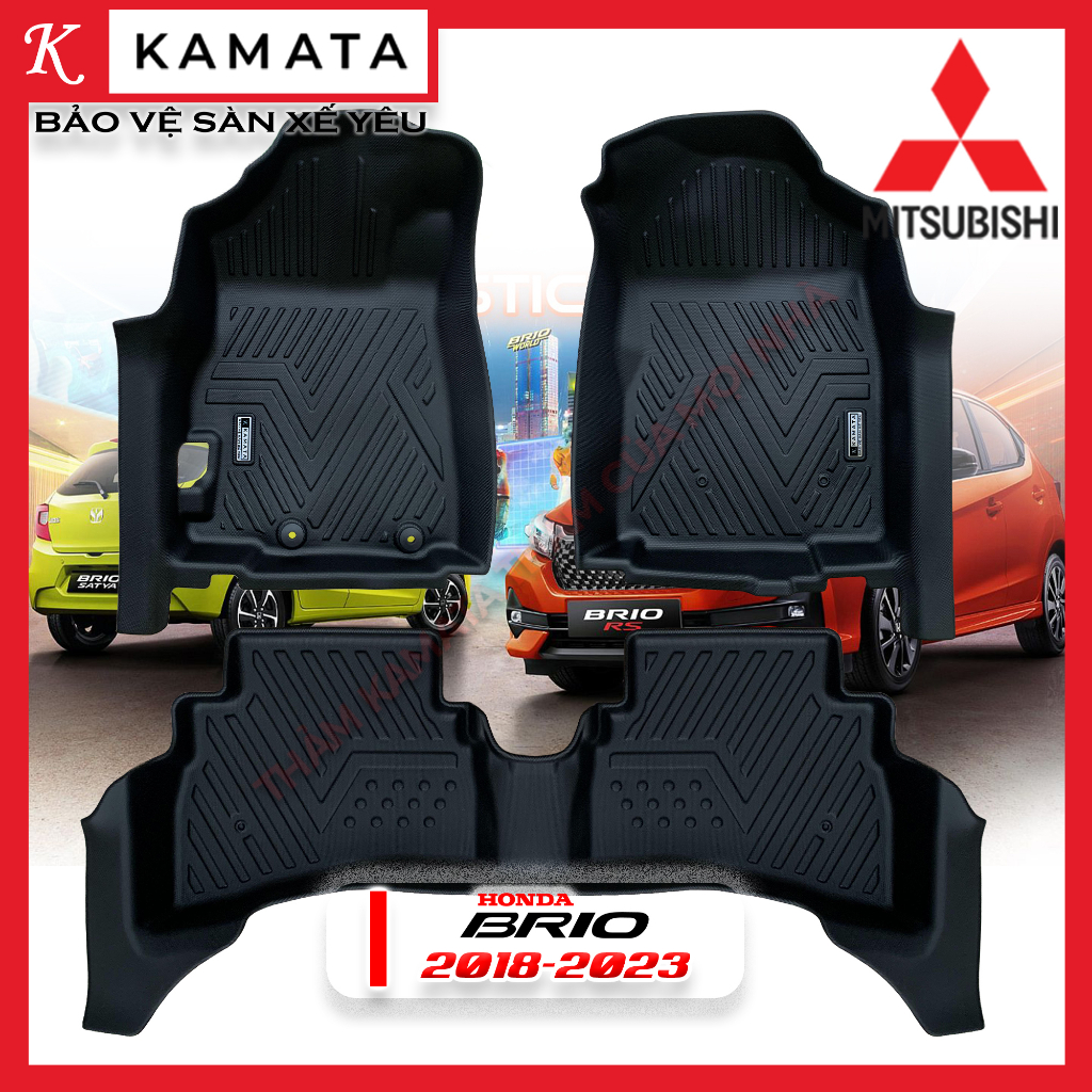 Thảm lót sàn ô tô Honda Brio 2018 - 2023 khuôn đúc TPV (1 bộ 3 tấm)