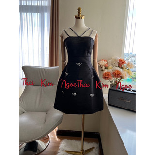 Đầm dự tiệc dây đá đính nơ tafta vân đá
