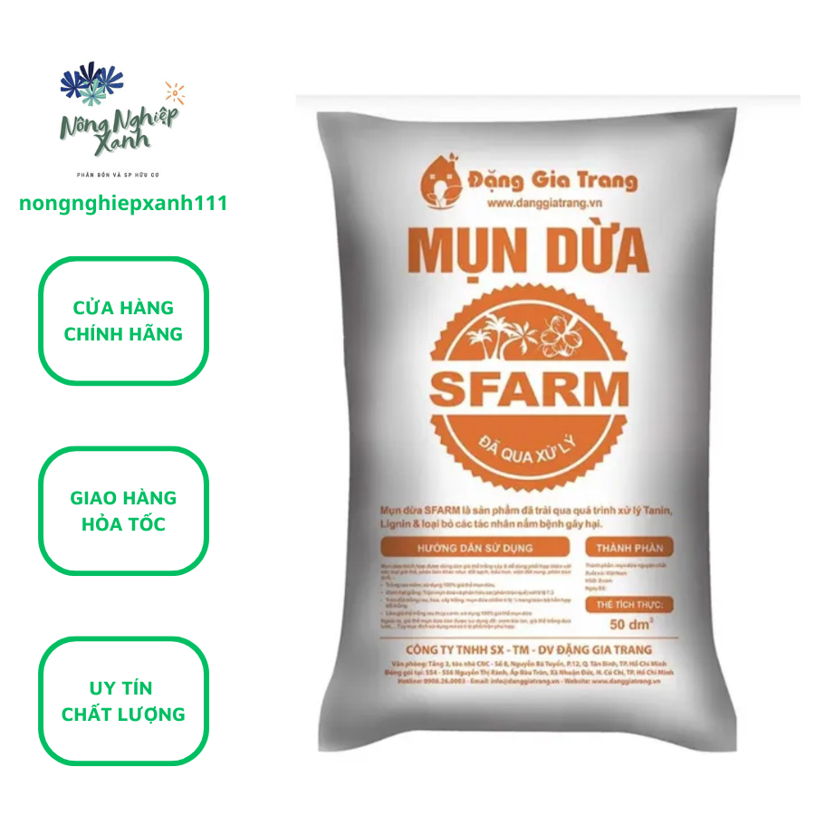Mụn dừa Sfarm 50dm3, giá thể mụn dừa Sfarm đã qua xử lý giá thể ươm hạt giống, giá thể trồng rau thủy canh (khoảng 11kg)