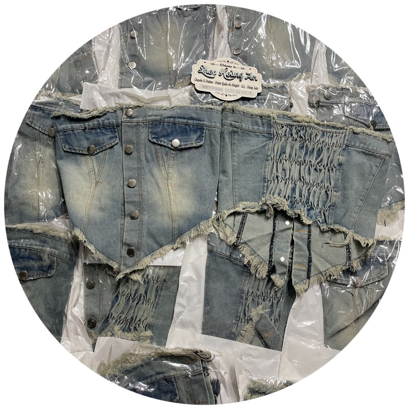 Áo ống jean croptop Cúp ngực .Áo ống bò quây croptop loang.X050119.sau may nhúm from 38-55 ký .kèm video shop chụp thật
