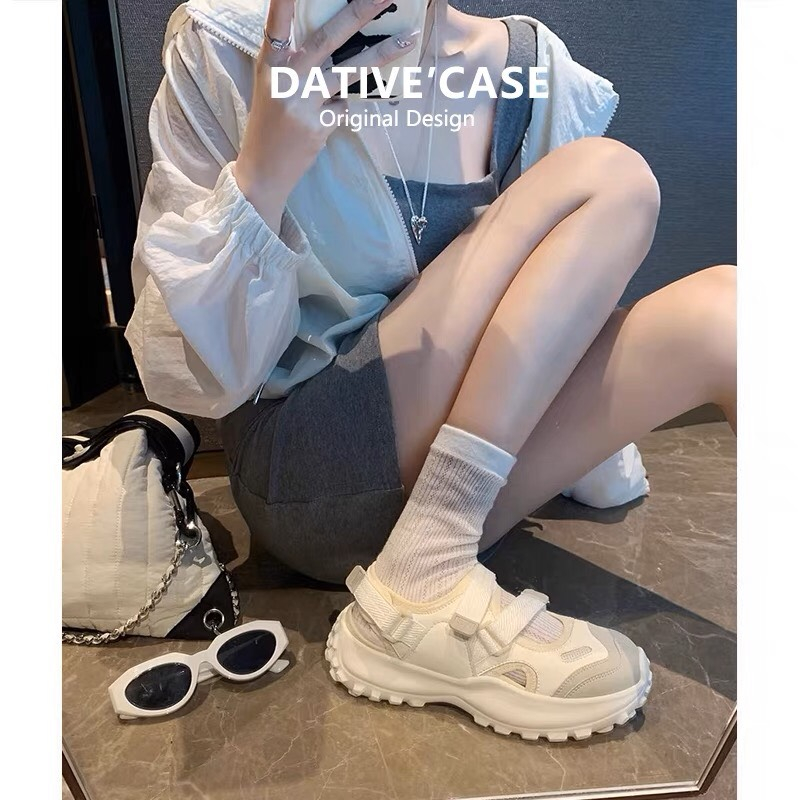 Giày đế cao 5 cm sanndal form thể thao quai dán mix hai màu cá tính hot hè thu 2023 BO SHOP