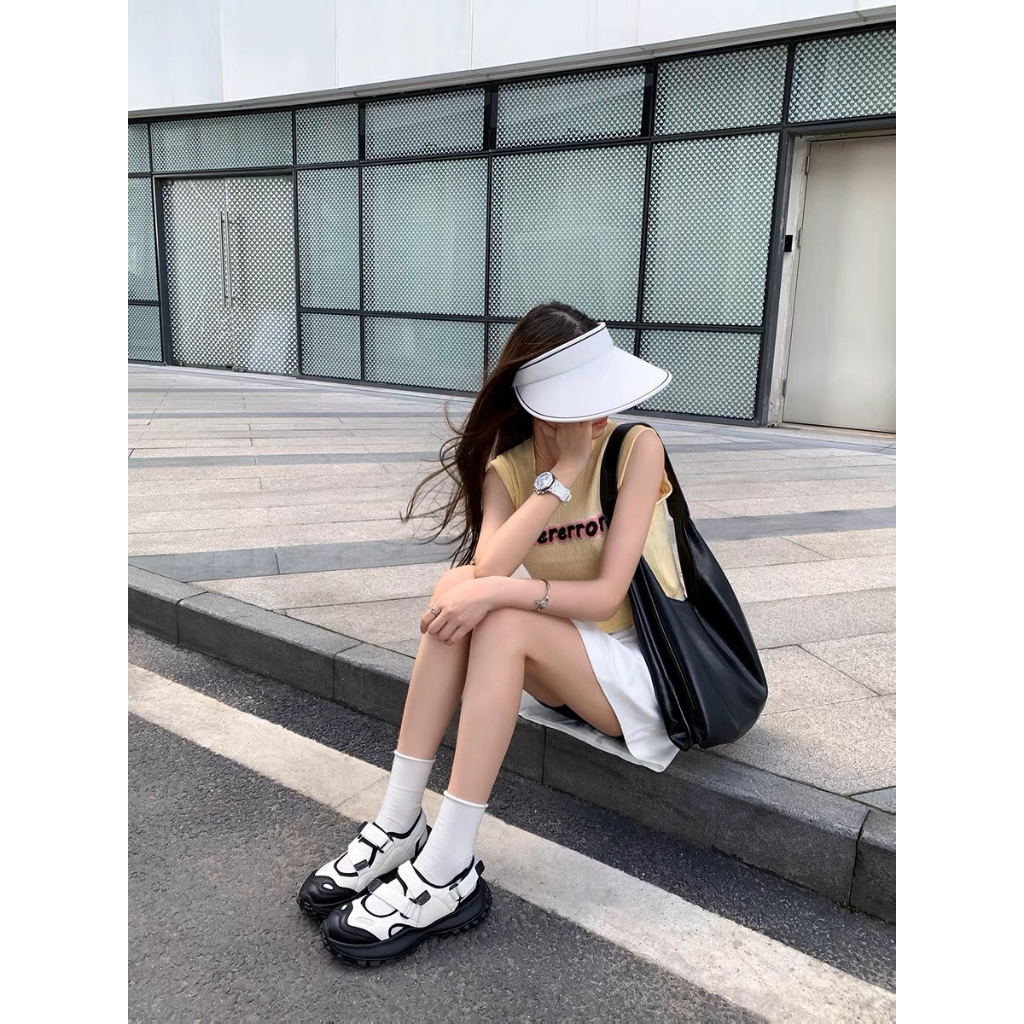 Giày đế cao 5 cm sanndal form thể thao quai dán mix hai màu cá tính hot hè thu 2023 BO SHOP