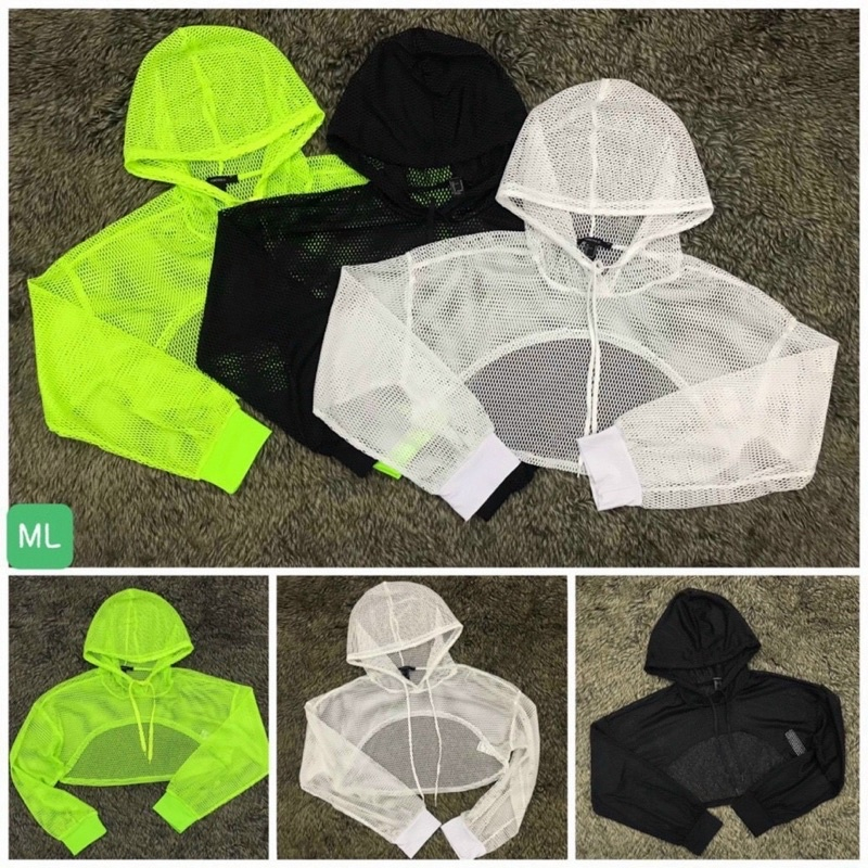Áo khoác lưới croptop nữ hở ngực tay dài tập gym, thể thao, yoga