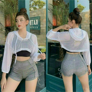  Áo khoác lưới croptop nữ hở ngực tay dài tập gym thể thao yoga 